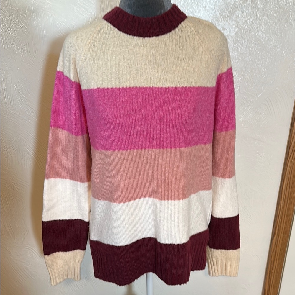 Time and Tru Pink and Cream Crew Neck Sweater